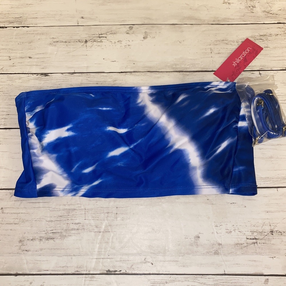 Xhilaration Bikini Top Womens Medium Blue Tie Dye Swim Bandeau Removable Strap M